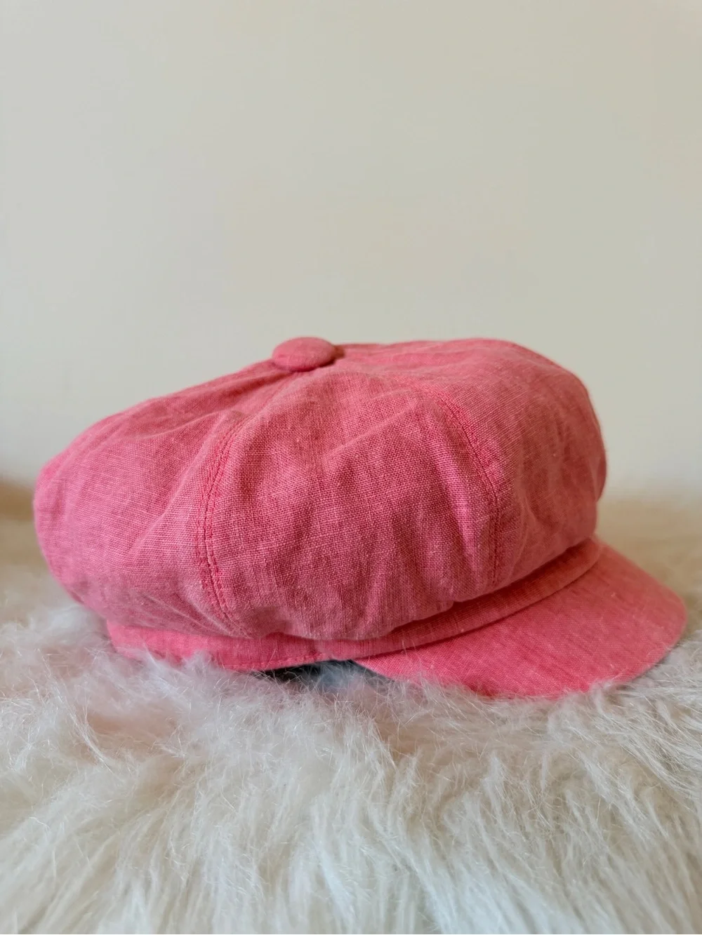 Coral 100% Linen Baker Boy Cap - M